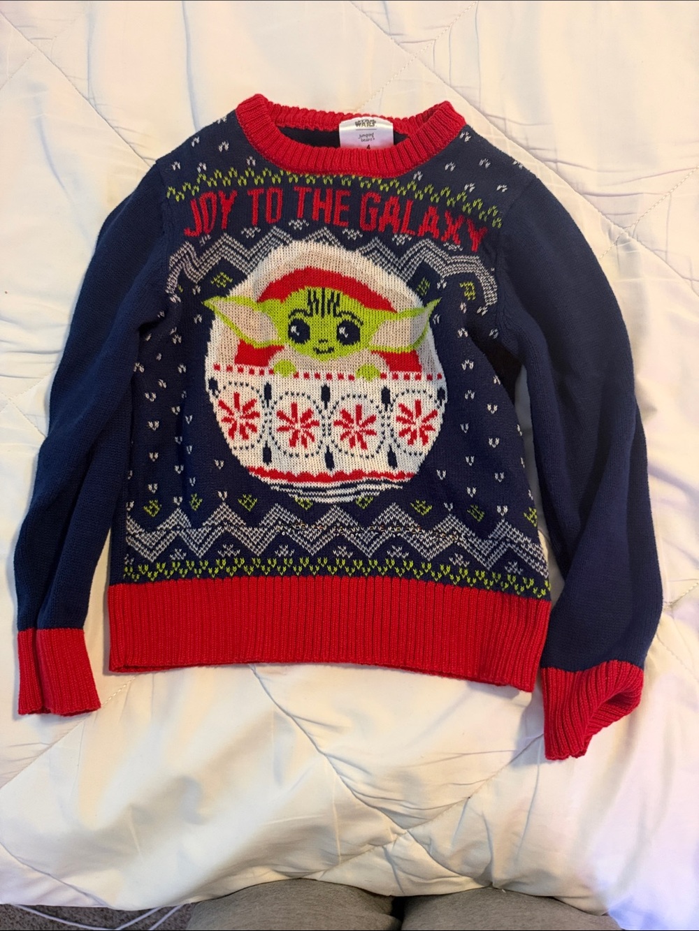 Baby Yoda 'Joy to the Galaxy' Navy and Red Holiday Sweater